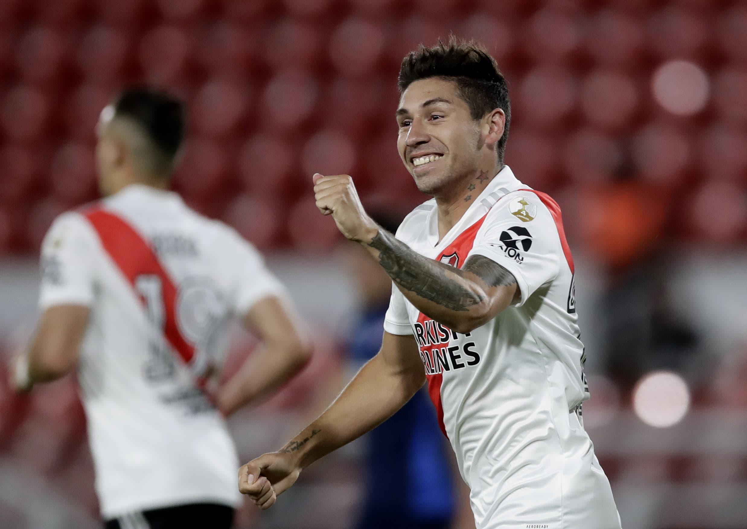 Gonzalo Montiel celebrates scoring in the Copa Libertadores