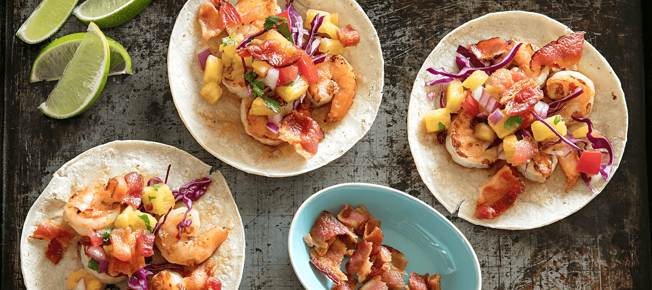 Bacon and Shrimp Tacos with Pineapple Salsa