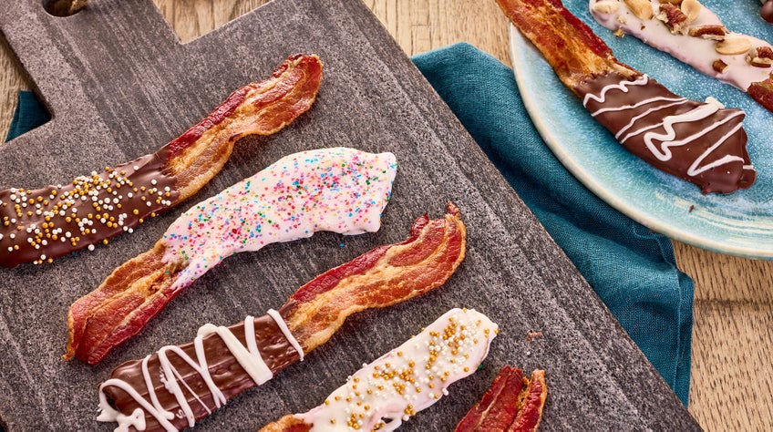 Chocolate Drizzled Bacon Candy