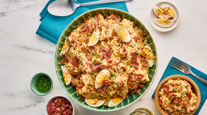 Deviled Egg Potato Salad with Bacon