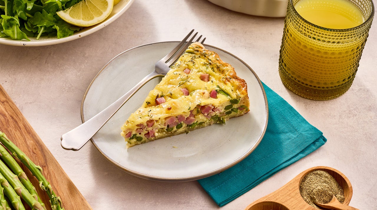 Ham and Asparagus Quiche with Arugula Salad