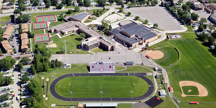 Aerial view of a school