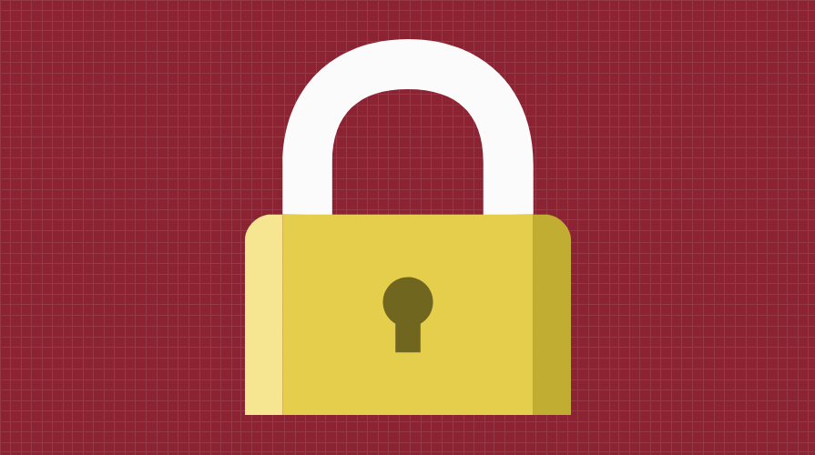 An illustration of a gold lock on a red grid background.