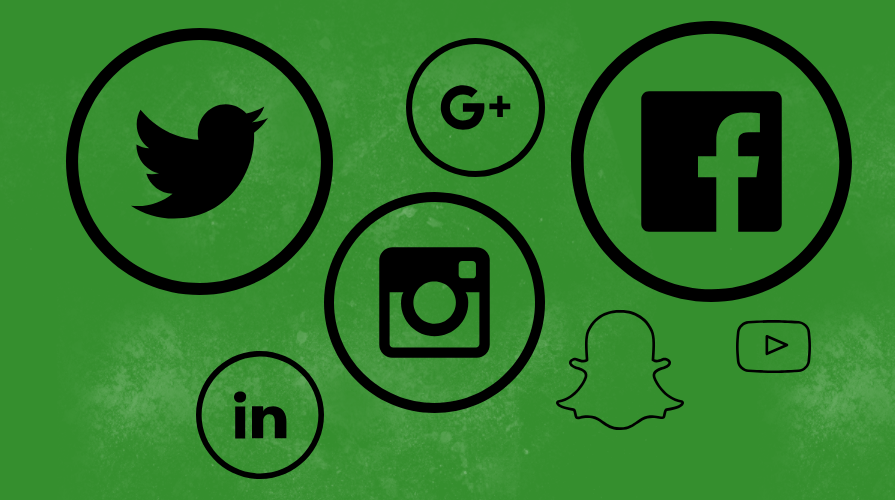 logos for popular social media apps, on a green background.