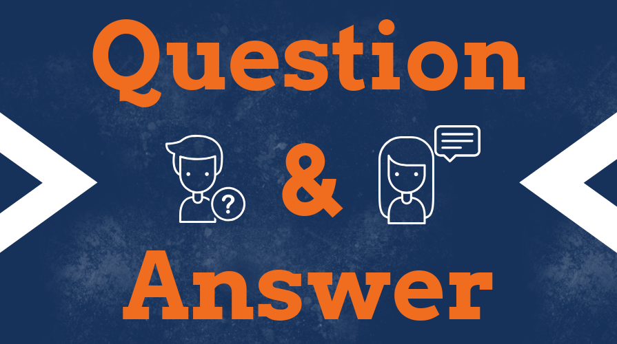 illustration of question and answer text in orange with blue background
