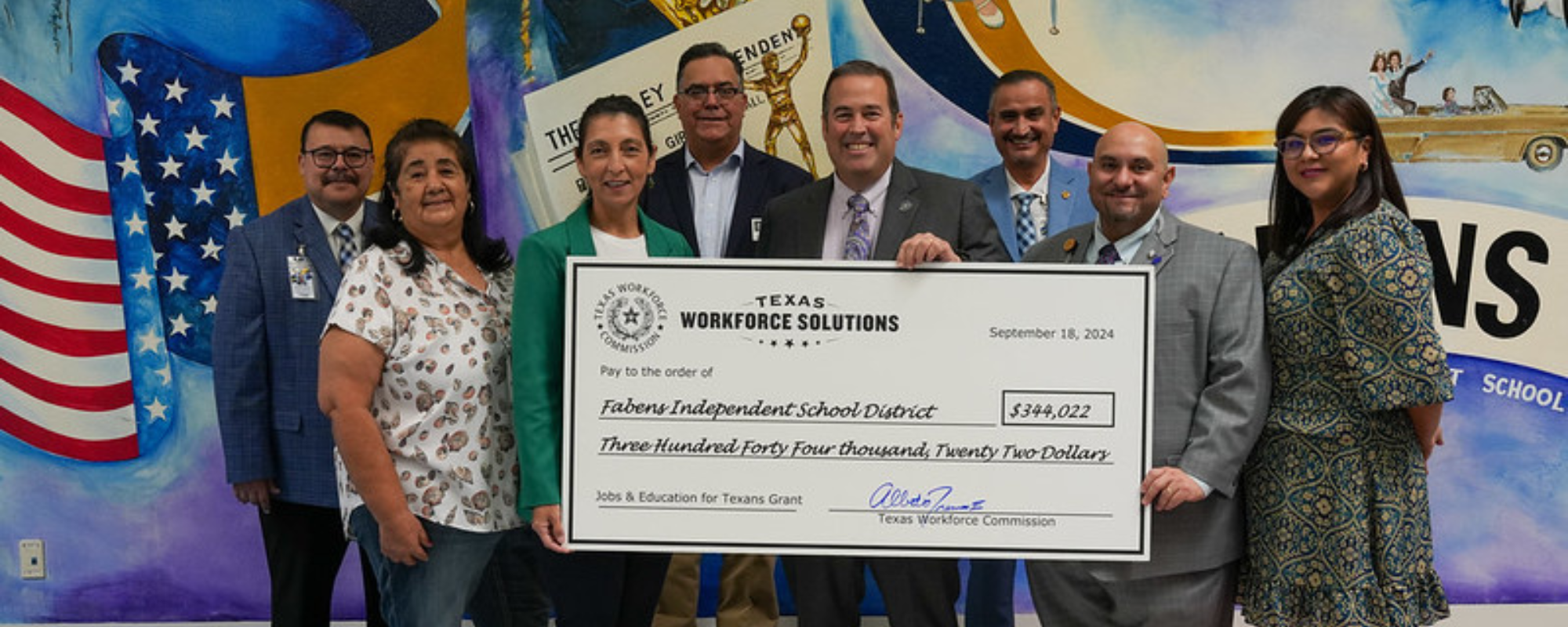 Texas Workforce Commission presenting Fabens ISD with a workforce development grant. 