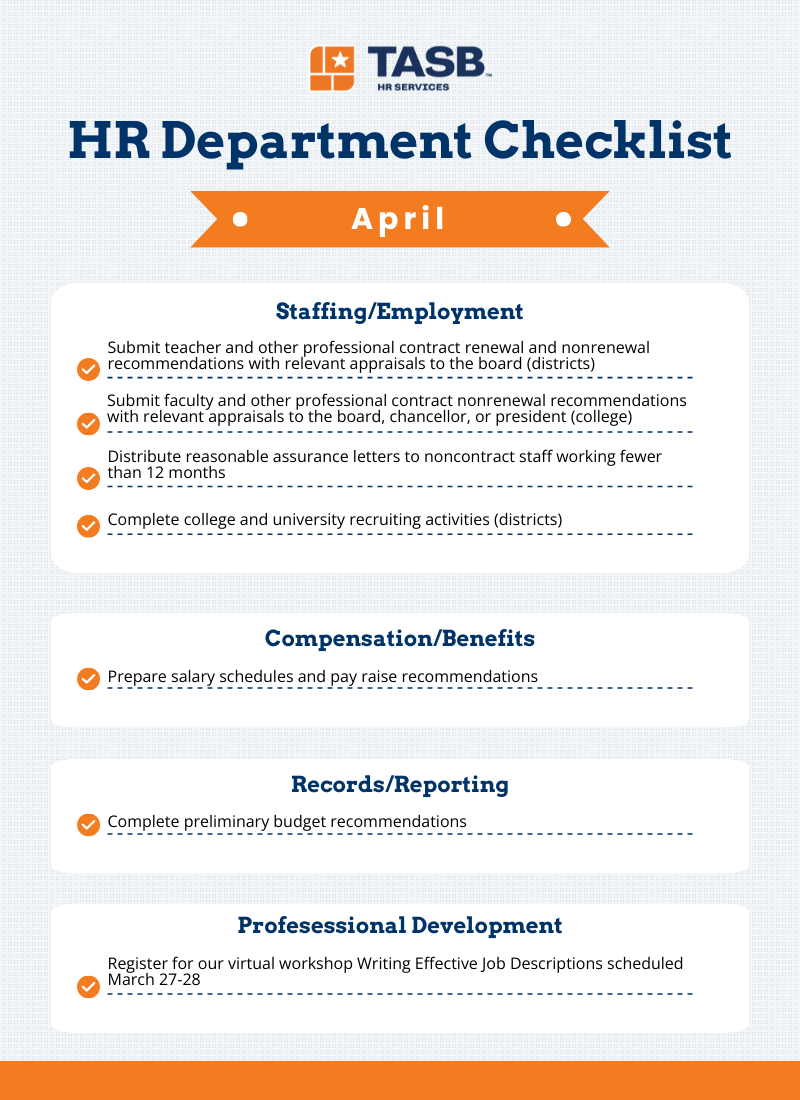 HR Department Checklist for April 