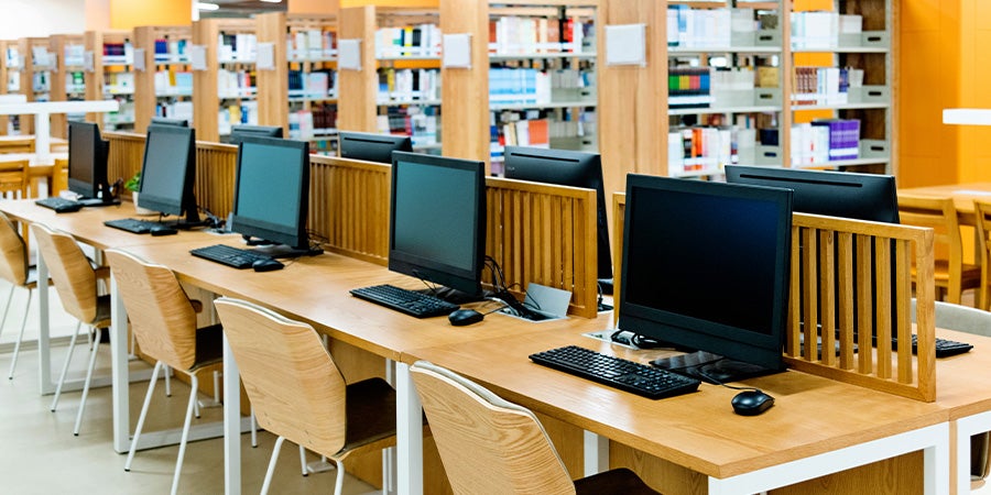 Line of desks in a library