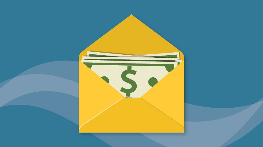Image of a yellow envelope with money inside.