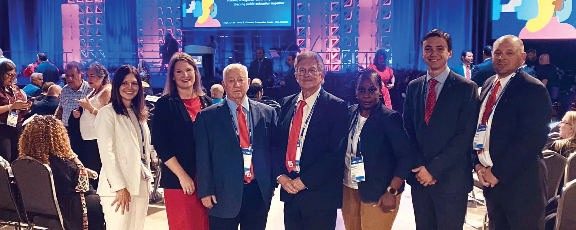 The Bellville ISD Board of Trustees, including the district's 2024-25 student representative Grant Walling, and Superintendent Nicole Poenitzsch attend txEDCON 2024.