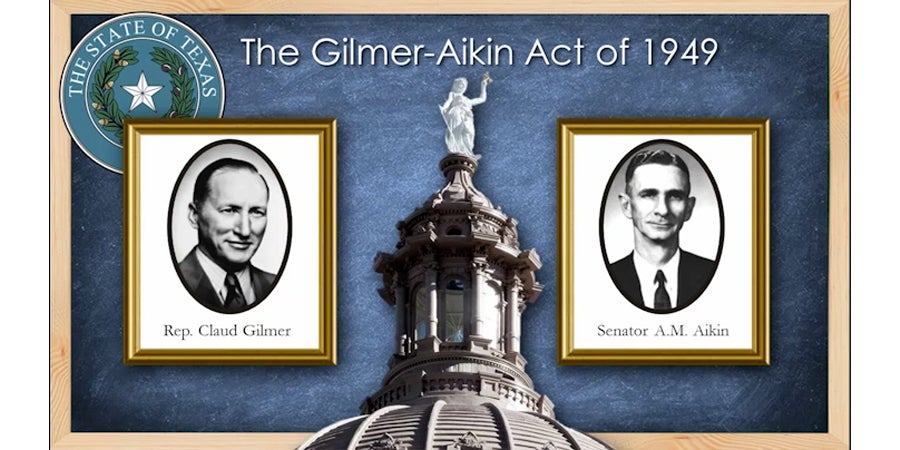 Rep. Claud Gilmer and Sen. A.M. Aikin Jr. (TASB archives)