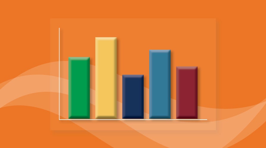 Colorful graph of columns on orange background