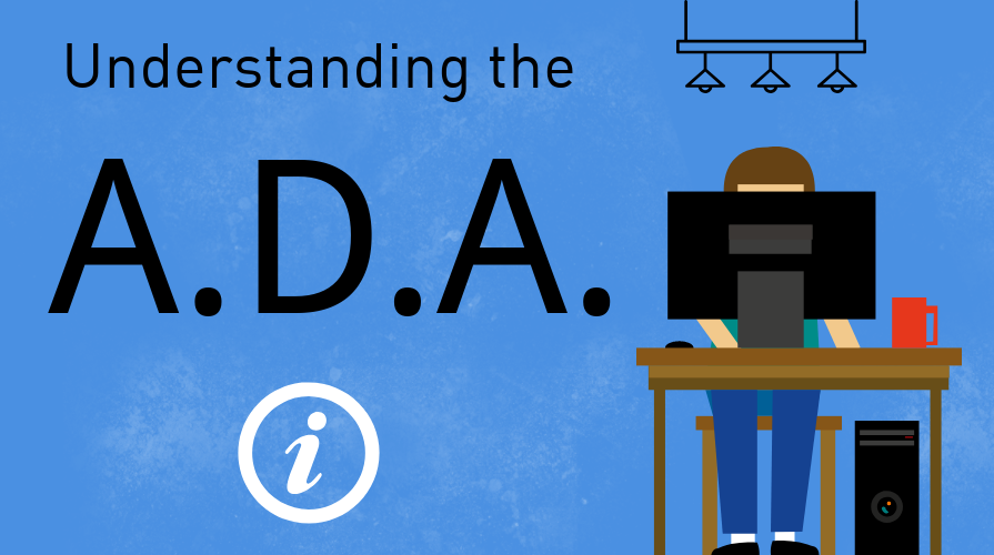 Illustration of ADA acronym with a drawn man working at a desk