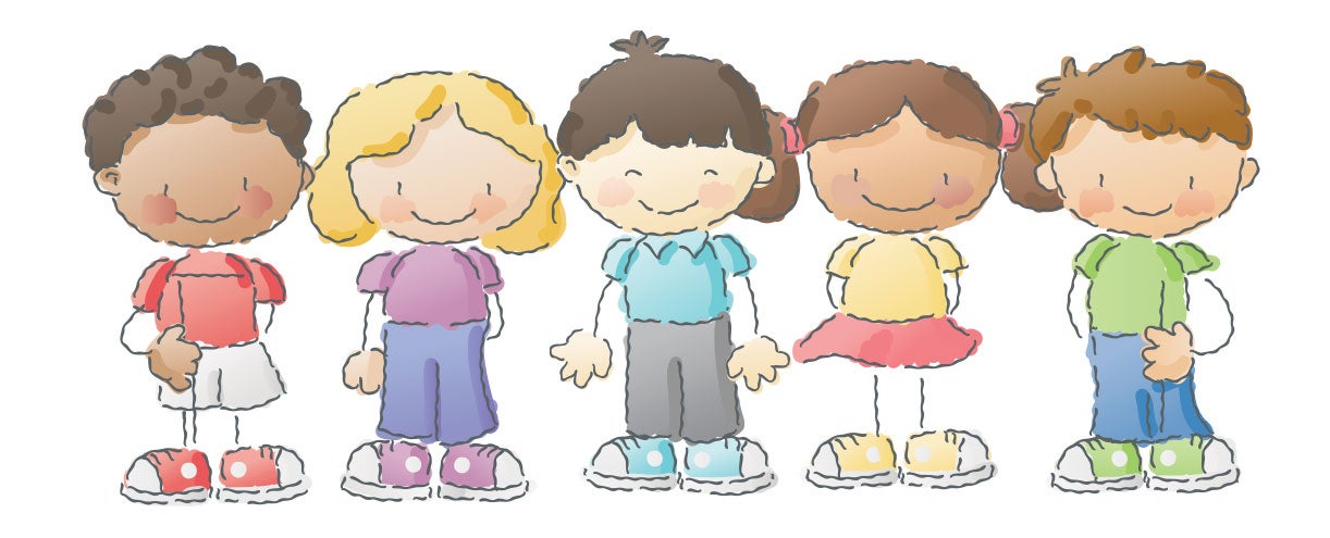 Cartoon children wearing different types of clothes.