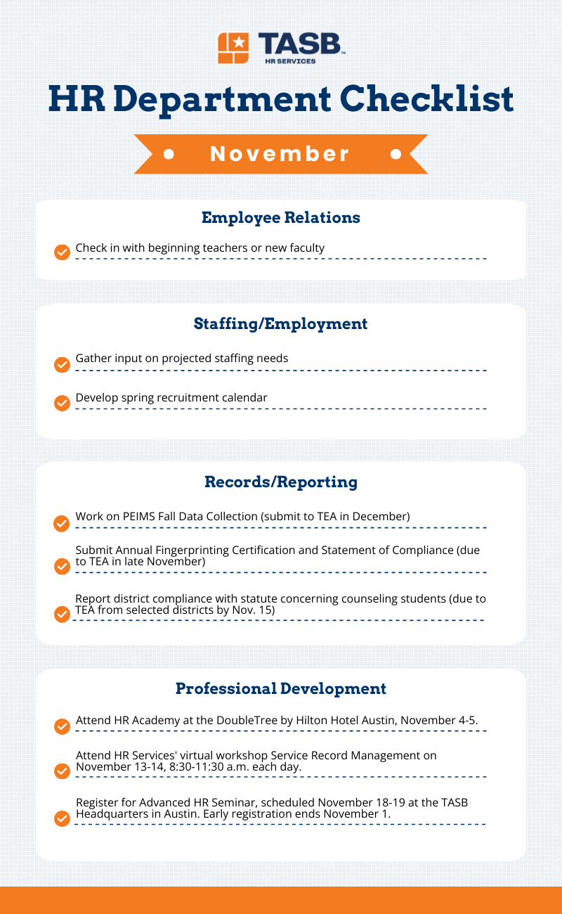 HR department checklist for November