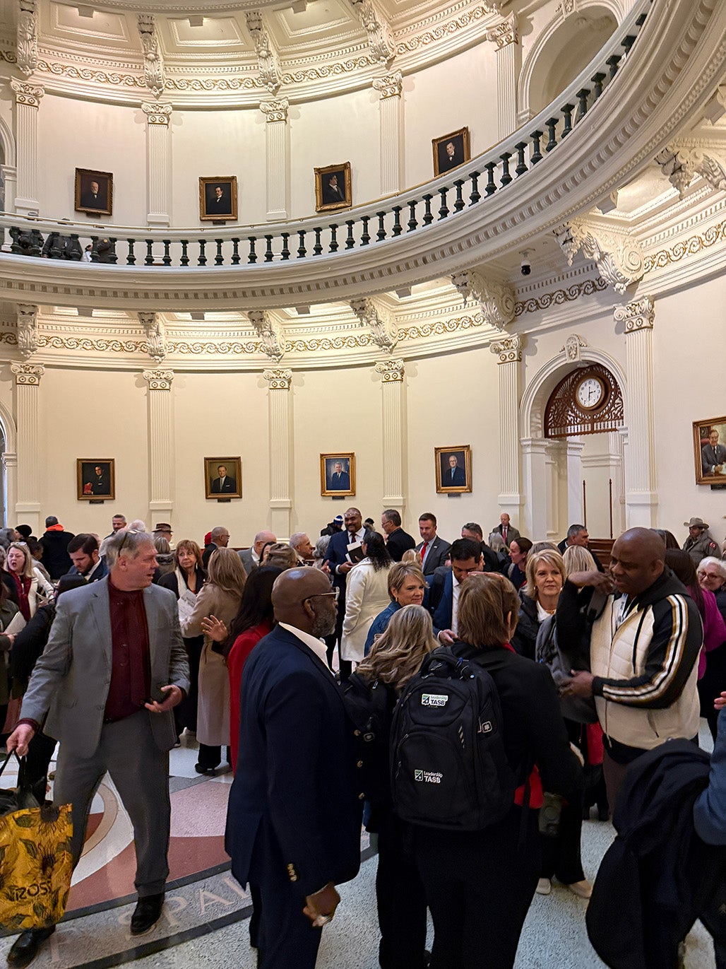 Leadership TASB members gather in the Capitol rotunda before heading off in small groups to visit legislators.