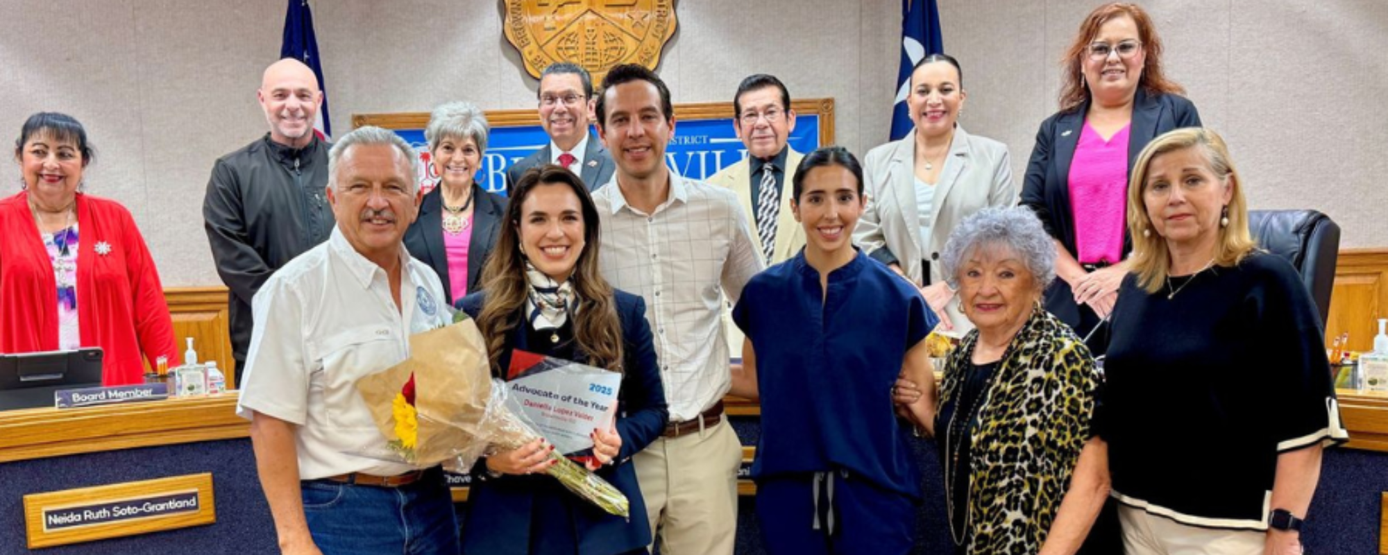 Daniella Lopez Valdez receives TASB's 2025 Advocate of the Year Award in Brownsville.