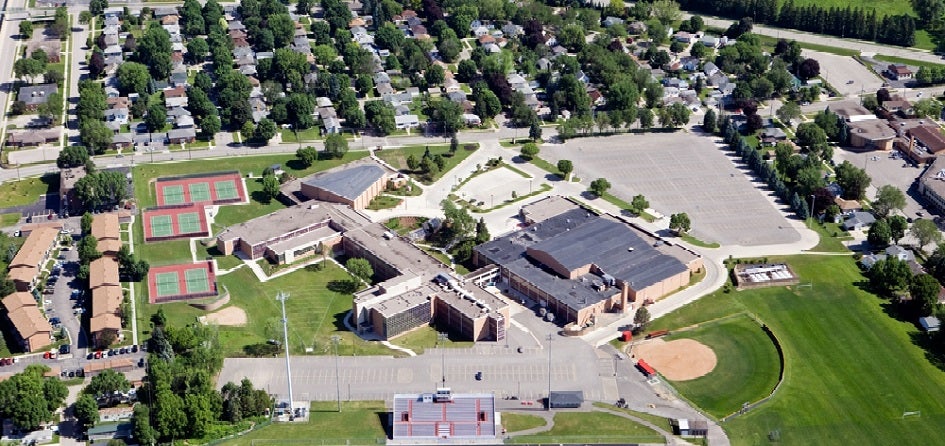 aerial view of school property 
