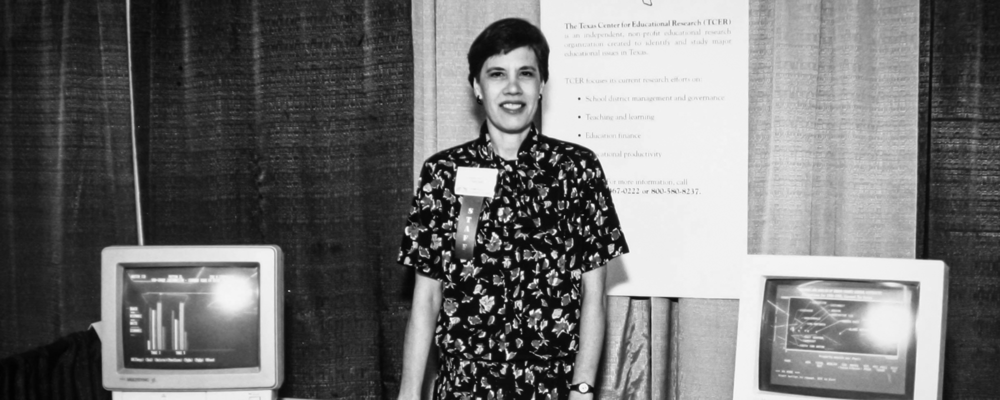 TASB staff member Sherry Moore sharing information about technology and education at a TASB conference in the 1990s.