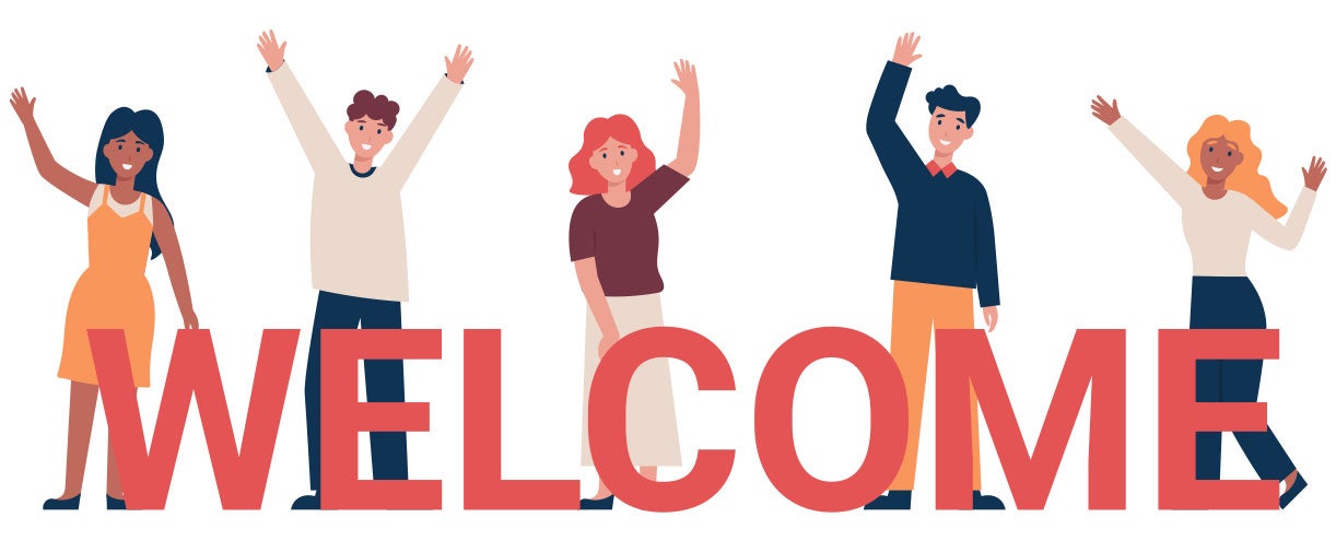Welcome illustration with people waving