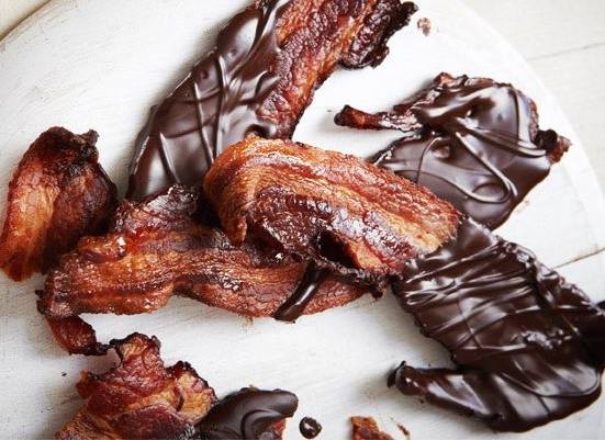 Chocolate Dipped Thick-Cut Bacon Skewers
