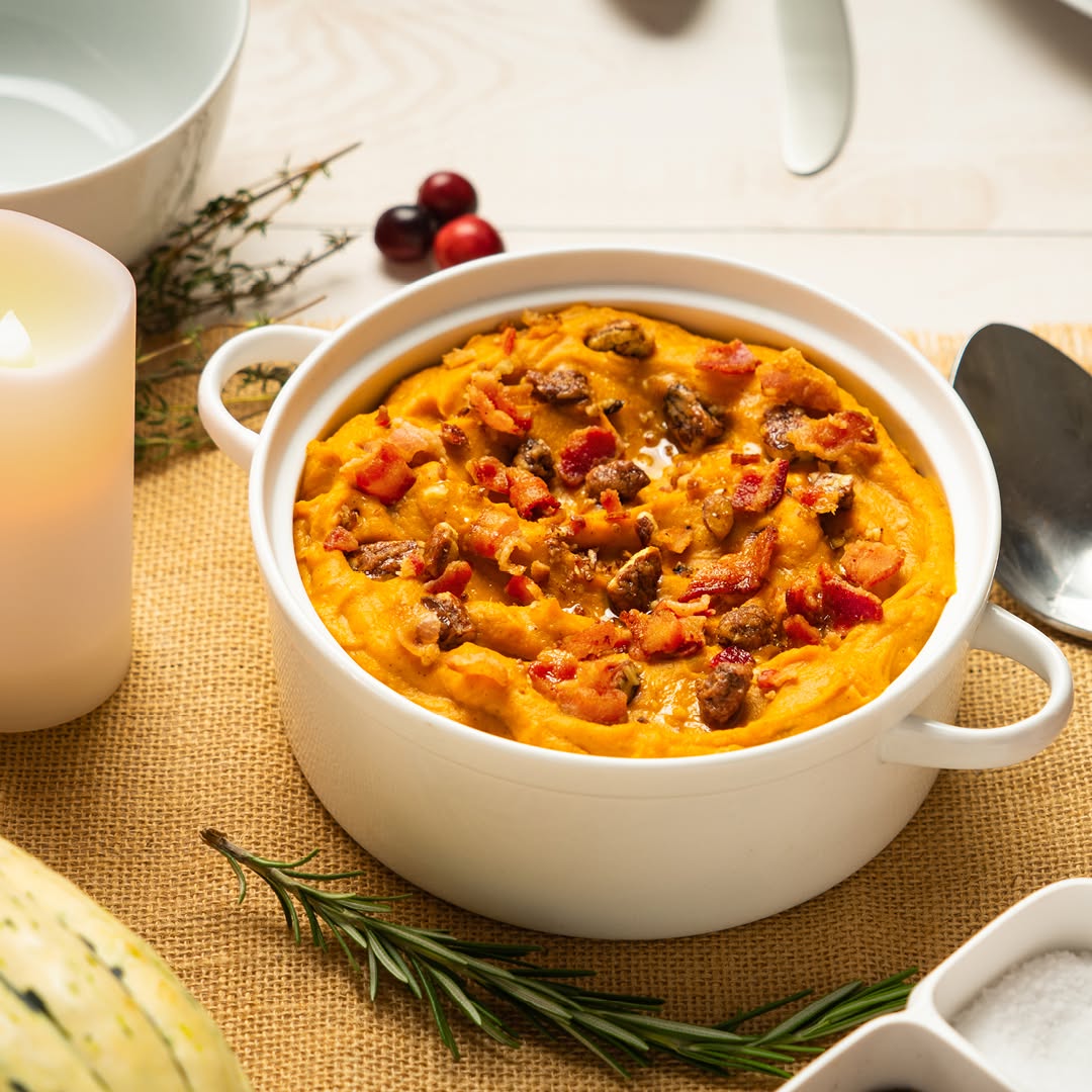 Mashed Cinnamon Roasted Sweet Potatoes With Bacon