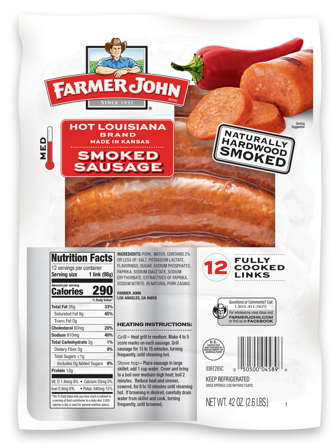 Hot Louisiana Smoked Sausage 42oz.