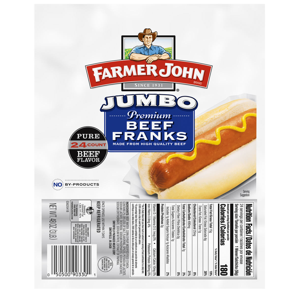 Jumbo Premium Beef Franks 3lb.
