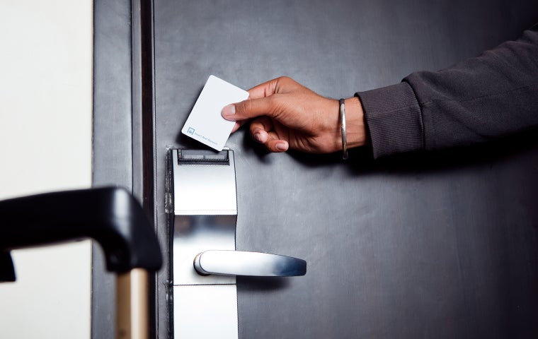 unlocking a hotel door