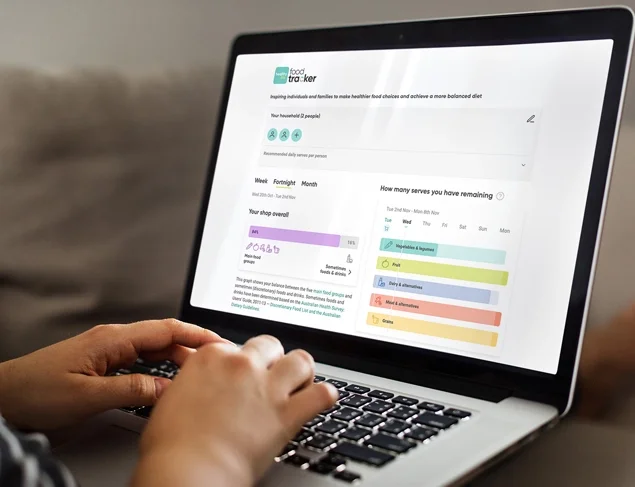 Close up of a laptop screen showing the healthylife Food Tracker in use