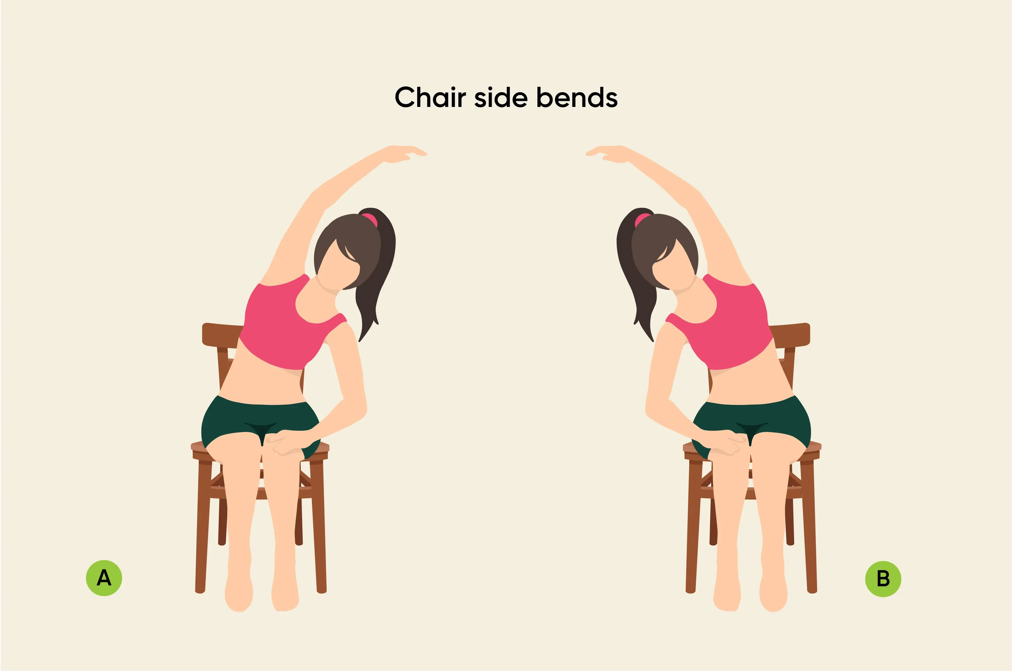 Woman performing side bend on chair