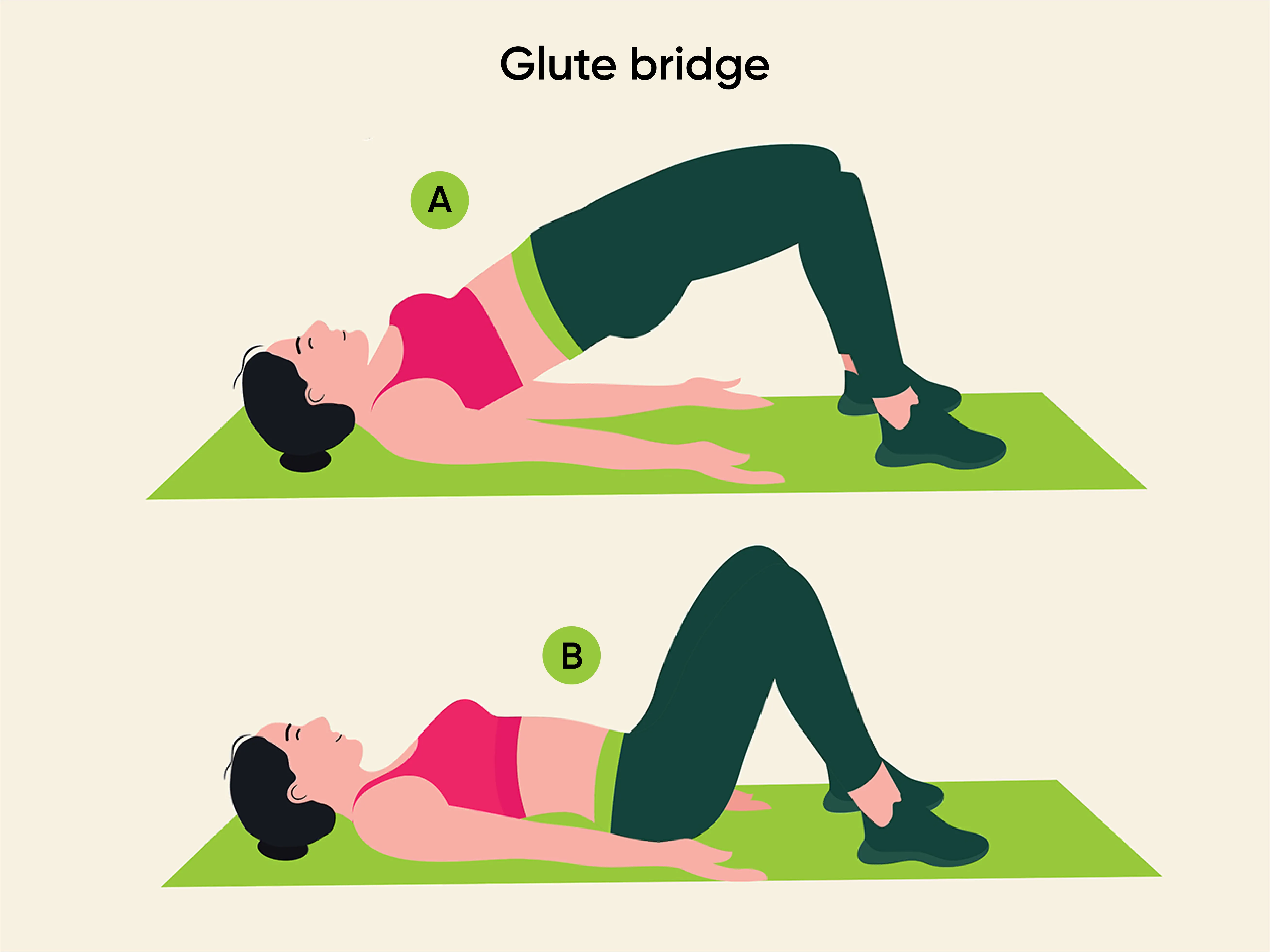 Woman performing a glute bridge on top of an exercise mat