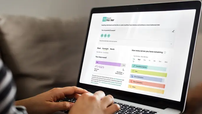 Close up of a laptop screen showing the healthylife Food Tracker in use