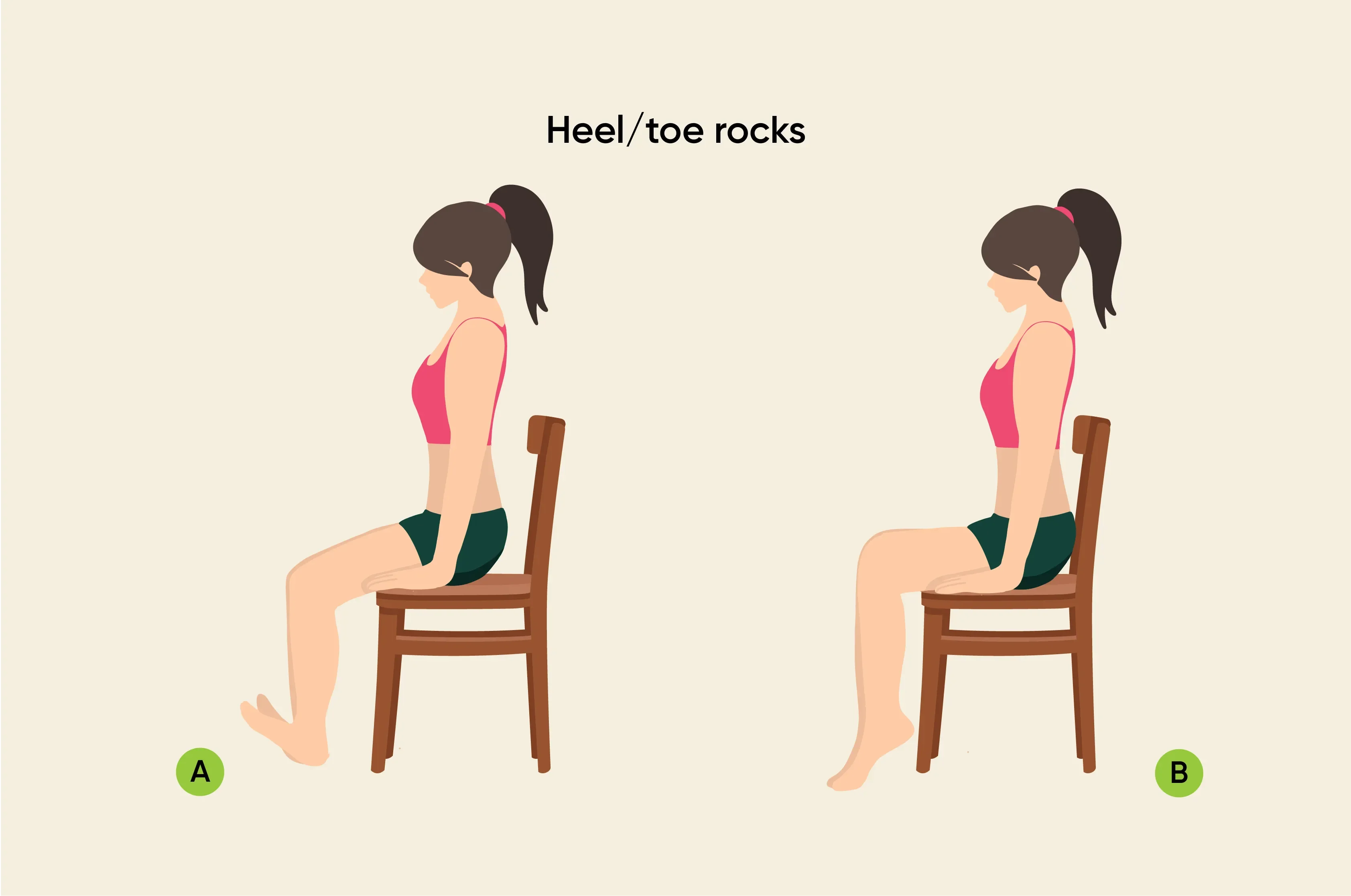 Woman doing heel toe rocks whilst on a chair
