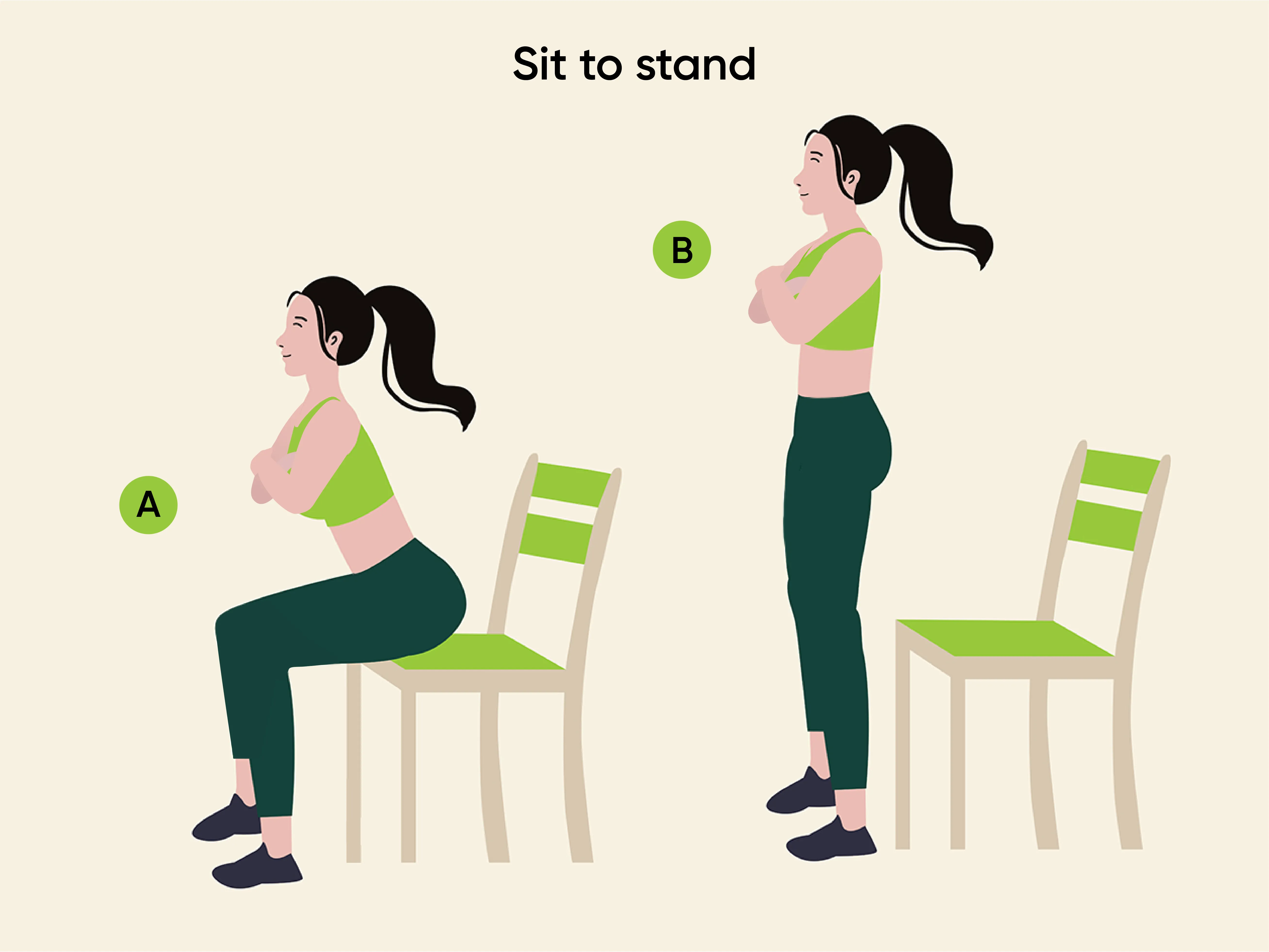 Woman performing sit to stand exercise using a chair