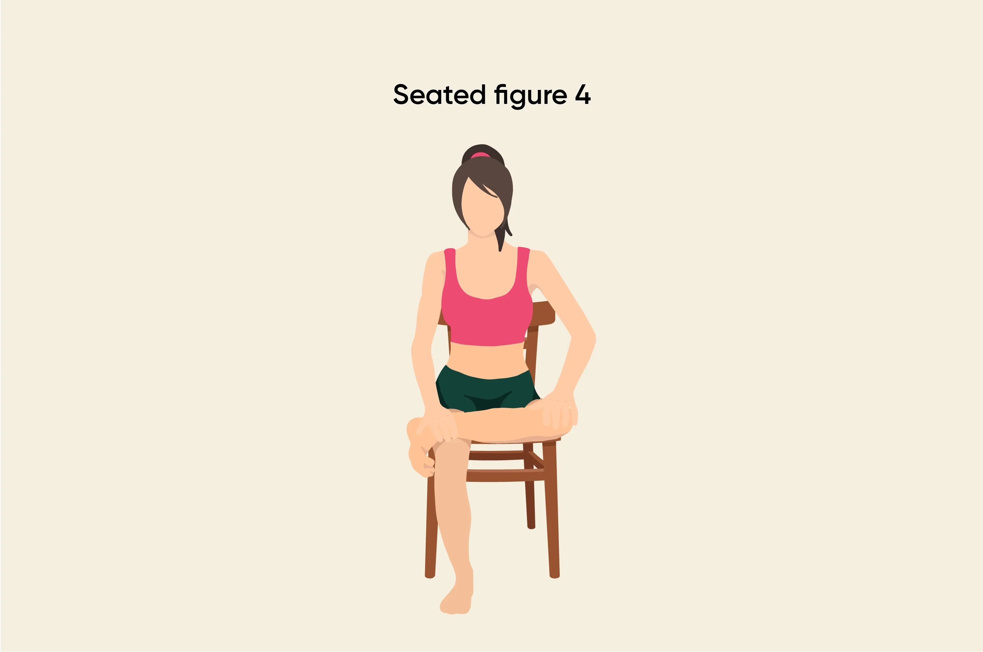 Woman doing a figure 4 stretch whilst on a chair