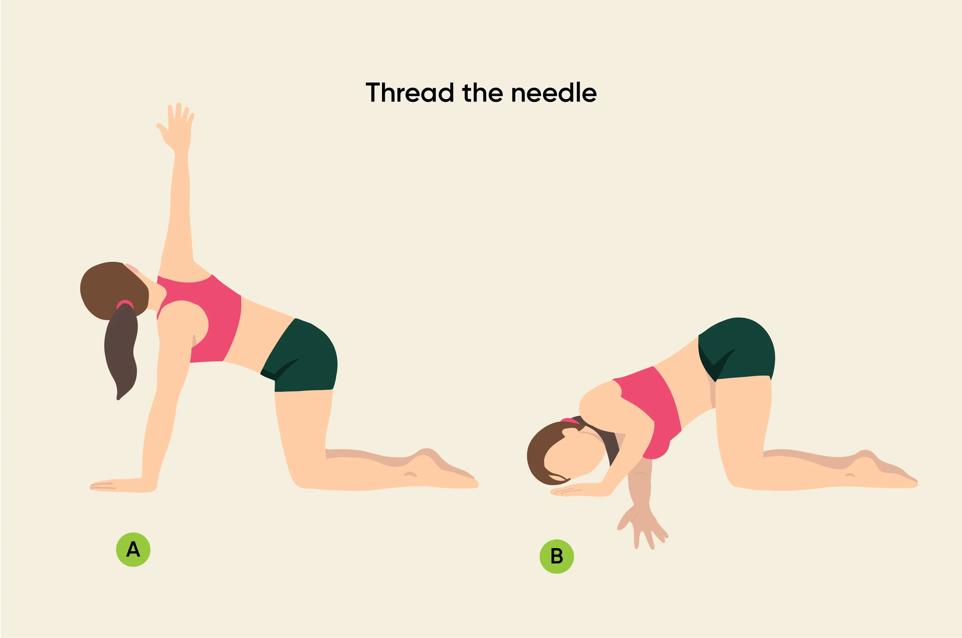 Woman performing thread the needle exercise