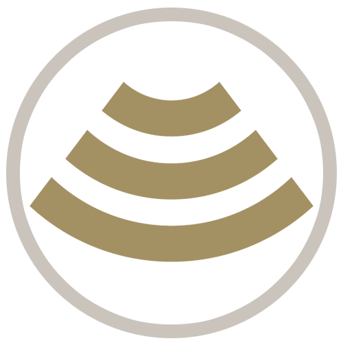 Gold circle icon showing a Sonography graphic