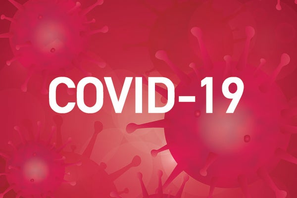 Red graphic with the words "Covid-19" in white text.