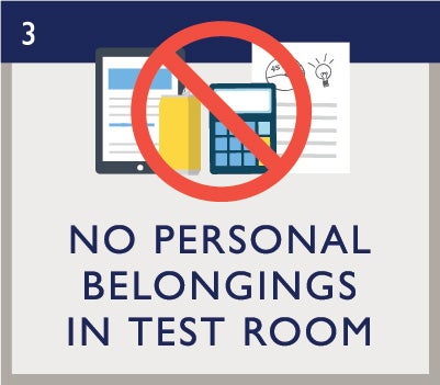 Infographic for exam day, step 3: No personal belongings in the test room