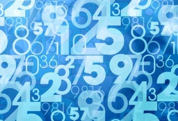 Collage of light blue numbers on a darker blue background.