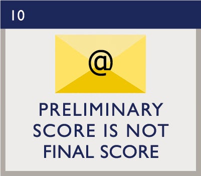 Infographic for exam day, step 10: Your preliminary exam score is not your final score