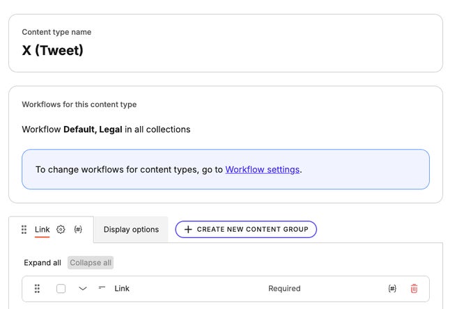Content type defining a X (Tweet)