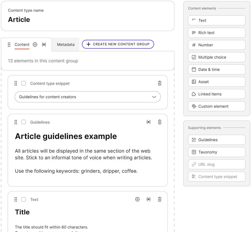 The Article content type in the Sample Project
