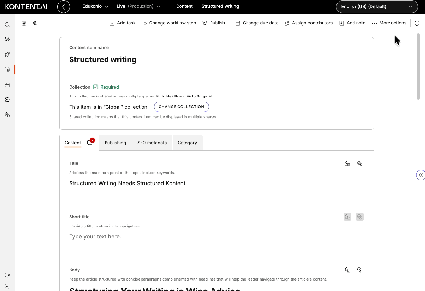 Comparing and viewing versions of a content item