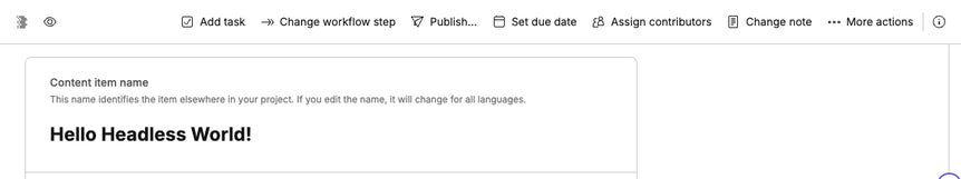 Quick actions toolbar in a content item to access preview, workflow steps, publishing, assigning contributors, setting due dates, adding notes and tasks, and more.