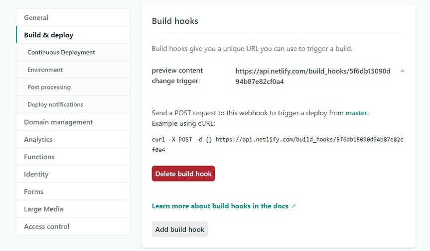 Netlify build hooks