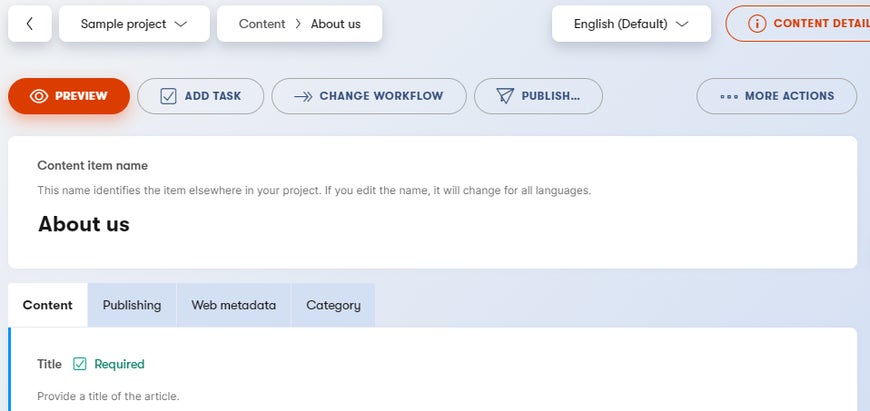 Location of the Preview button in a content item.