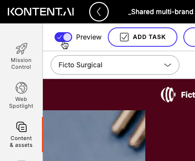 Preview toggle in content item editing