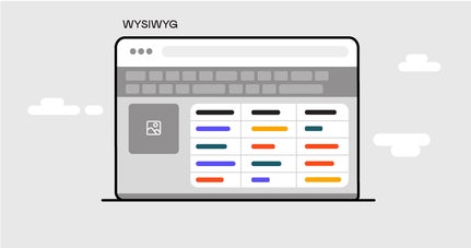 An illustration of a browser window with a WYSIWYG (What you see is what you get) editor creating a mess of colors.